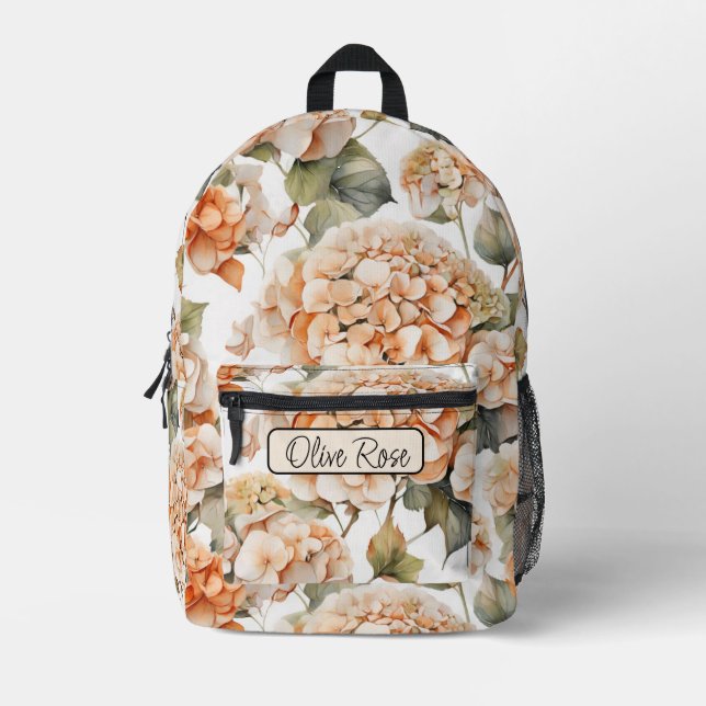 Elegantes weißes orangefarbenes Boho Monogramm Bedruckter Rucksack (Vorderseite)