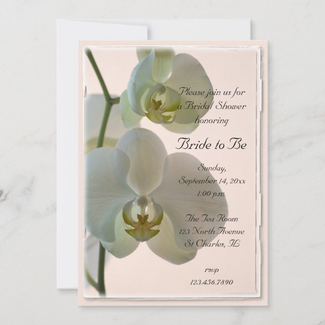 Elegantes Weißes Orchideen-Brautparty Einladung (Vorderseite)