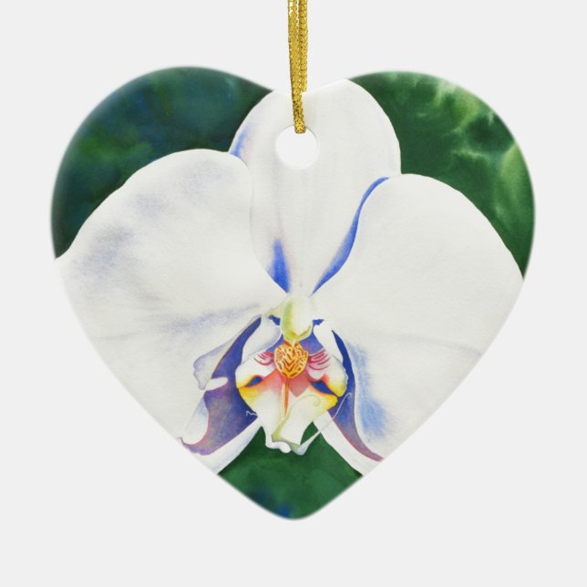 Elegantes weißes Orchideengemälde Keramikornament (Vorne)