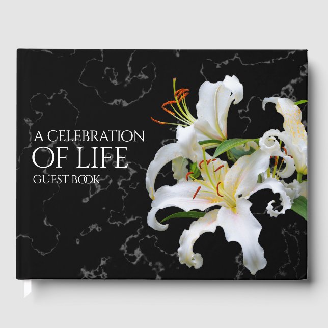Elegantes Weißes Orientales Lilies Feiern des Lebe Gästebuch (Vorderseite)