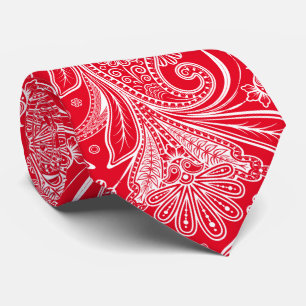 Elegantes weißes Paisley mit rotem änderbarem Hint Krawatte