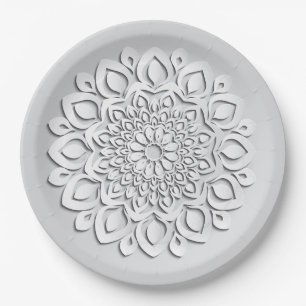 Elegantes weißes Papier geschnittenes Mandala Pappteller