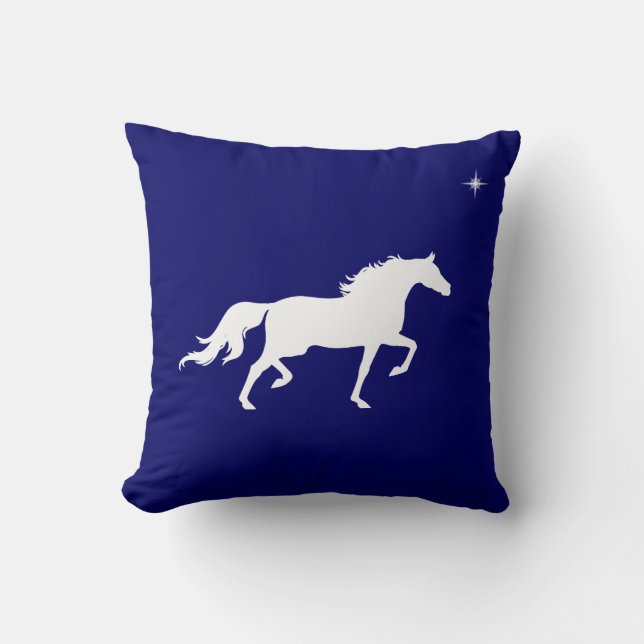 Elegantes weißes Pferd und Stern auf marineblau Kissen (Vorderseite)