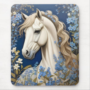 Elegantes weißes Pony und vergiss-Me-Nots Mousepad