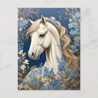Elegantes weißes Pony und vergiss-Me-Nots