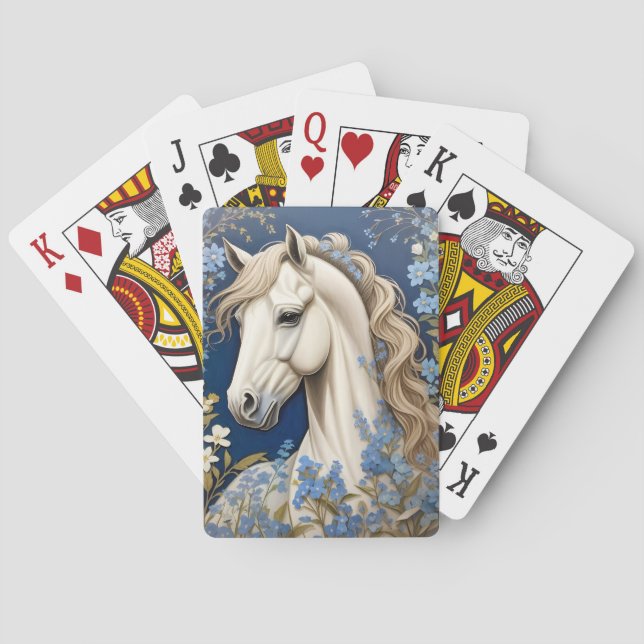 Elegantes weißes Pony und vergiss-Me-Nots Spielkarten (Rückseite)