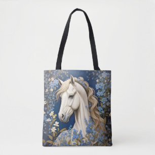 Elegantes weißes Pony und vergiss-Me-Nots Tasche