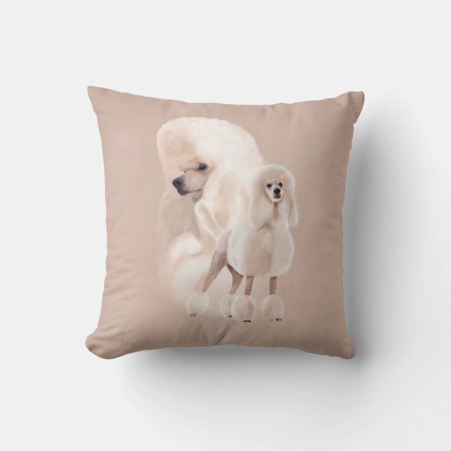 Elegantes weißes Poodle-Pastel-Collage Kissen (Vorderseite)