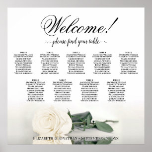 Elegantes weißes Rosen-Tisch-Wedding-Seating-Chart Poster