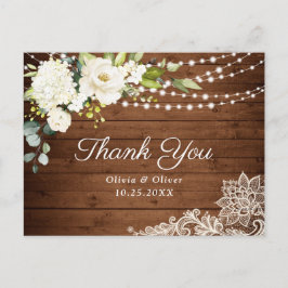 Elegantes weißes Rosen und rustikales Holz Vielen  Postkarte
