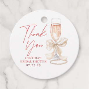 Elegantes weißes Schleifen-Prosecco-Brautabschied- Geschenkanhänger