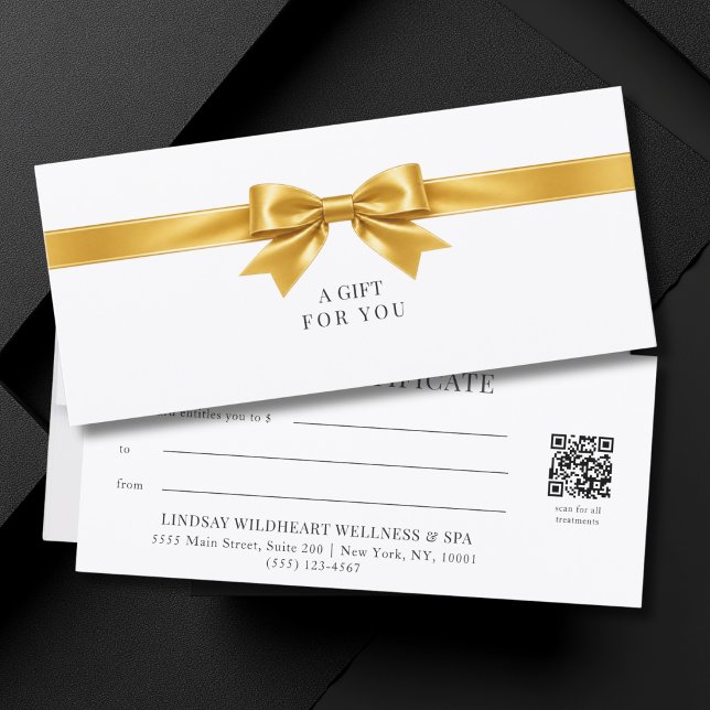 Elegantes weißes Schleifen-QR-Code-Geschenkgutsche (Elegant White Gold Bow QR Code Gift Certificate)