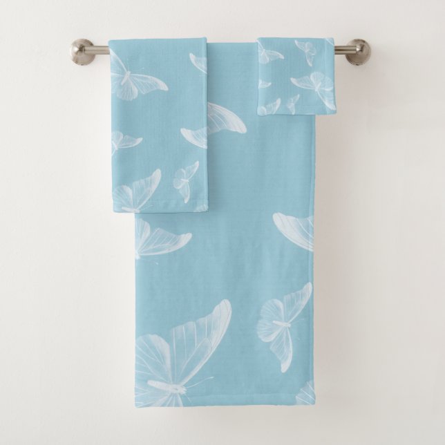 Elegantes weißes Schmetterlingsmuster | Badhandtuch Set (Insitu)