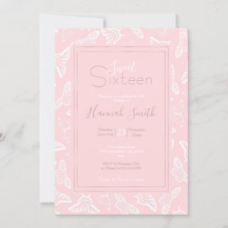 Elegantes weißes Schmetterlingsmuster Rosa Design Einladung