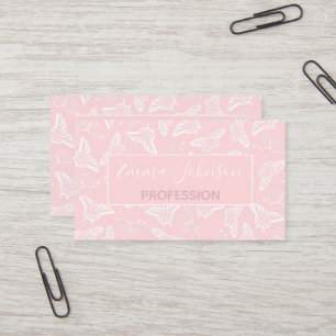 Elegantes weißes Schmetterlingsmuster Rosa Design Visitenkarte