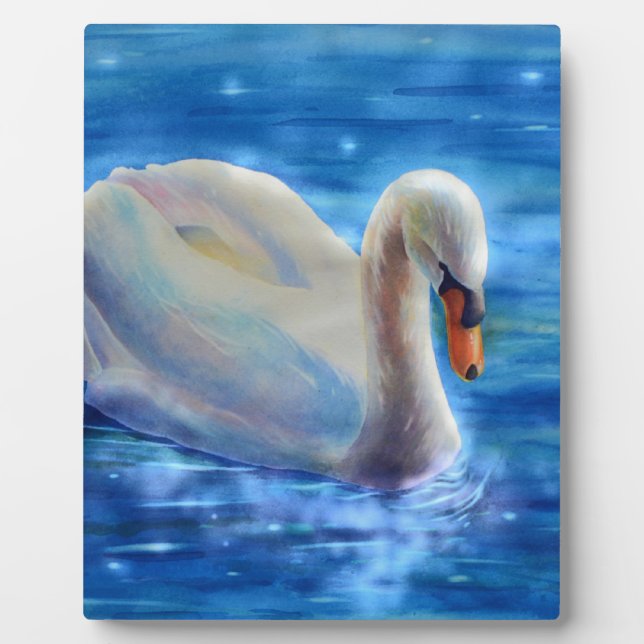 Elegantes weißes Schwan-Aquarellbild Fotoplatte (Vorderseite)