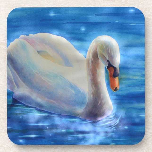 Elegantes weißes Schwan-Aquarellbild Getränkeuntersetzer (Vorderseite)