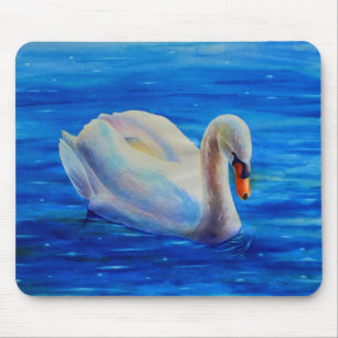 Elegantes weißes Schwan-Aquarellbild Mousepad