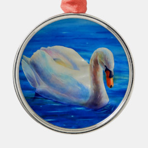 Elegantes weißes Schwan-Aquarellbild Silbernes Ornament