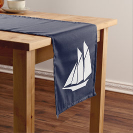 Elegantes weißes Segelboot-u. Marine-Nautischblau Kurzer Tischläufer