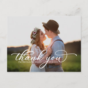 Elegantes Weißes Skript Foto Danke Postkarte