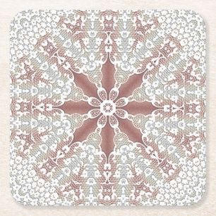 Elegantes weißes Spitzen-Blumen-Papier- Untersetze Rechteckiger Pappuntersetzer