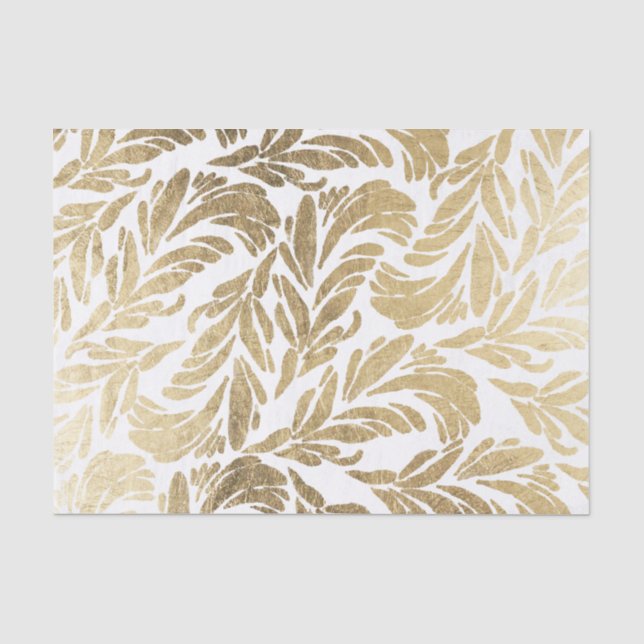 Elegantes weißes stilvolles Imitatgoldblumendamast Seidenpapier (Vorderseite)