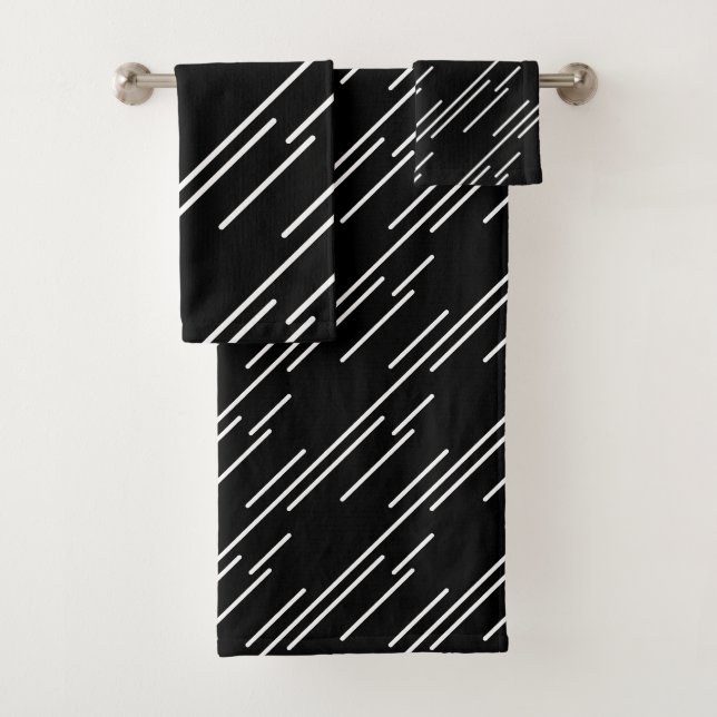 Elegantes, weißes Streifenmuster Schwarz Badhandtuch Set (Insitu)
