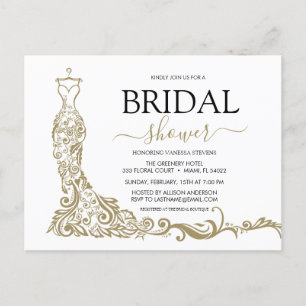 Elegantes weißes und goldenes Brautkleid für den B Postkarte