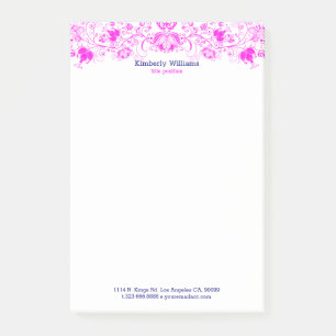 Elegantes weißes und heißrosa Blumen-Spitzenmuster Post-it Klebezettel