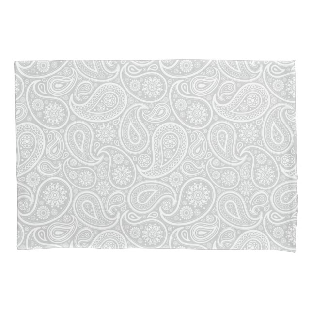 Elegantes, weißes und hellgraues Paisley-Muster Kissenbezug (Vorderseite)