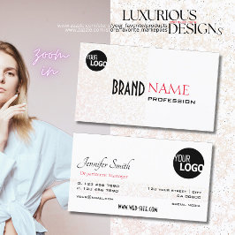 Elegantes, weißes, violettes Glitter-Logo Visitenkarte