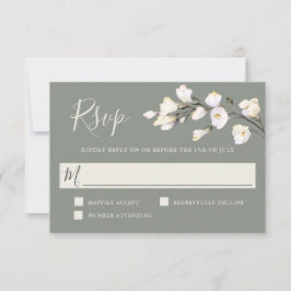 Elegantes Weißes Wasser Farbe Blumengestühl Grün U RSVP Karte