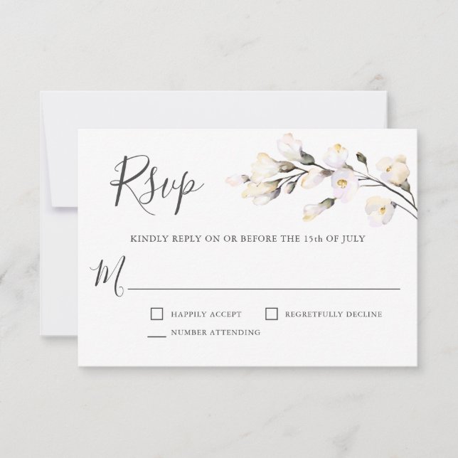 Elegantes weißes Wasserfarbenblütenhochzeit RSVP (Vorderseite)