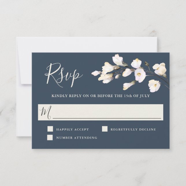 Elegantes weißes Wasserfarbenblütenhochzeit RSVP (Vorderseite)