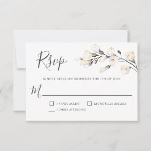 Elegantes weißes Wasserfarbenblütenhochzeit RSVP Karte