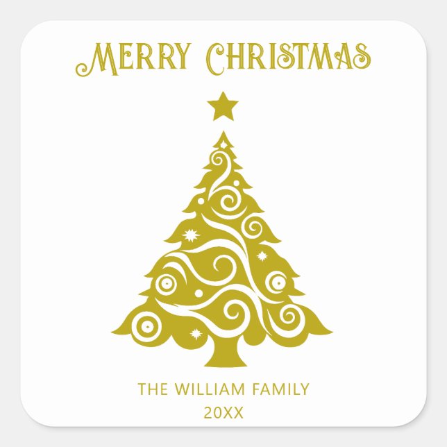 Elegantes weißes Weihnachtsbaum Weihnachtsgeschenk Quadratischer Aufkleber (Vorderseite)
