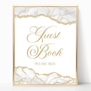 Elegantes Weißgold-Achat-Gästebuch-Schild Poster