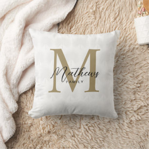 Elegantes Weißgold Anahaw-Blatt Schrift Monogramm Kissen