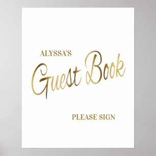 Elegantes Weißgold-Baby-Shower-Gästebuch Poster