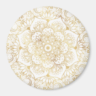 Elegantes Weißgold-Mandala-Blumenmuster Magnet