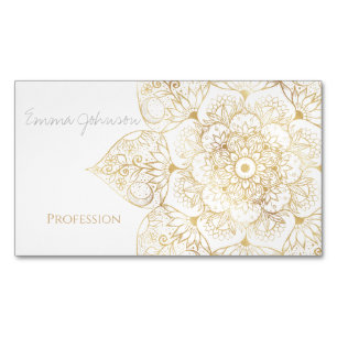 Elegantes Weißgold-Mandala-Blumenmuster Magnetische Visitenkarte