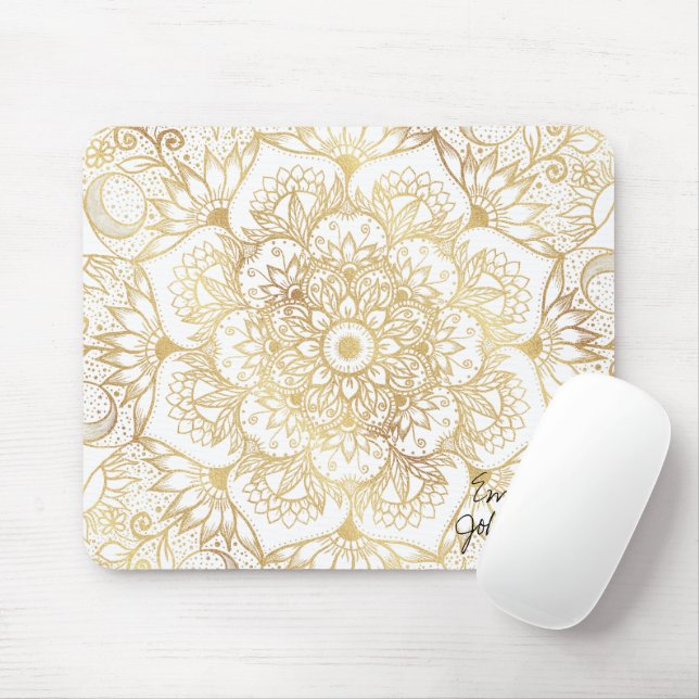 Elegantes Weißgold-Mandala-Blumenmuster  Mousepad (Mit Mouse)