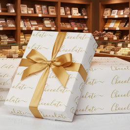 Elegantes Weißgold-Schrift-Schokoladen-Geschäft Geschenkpapier