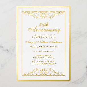 Elegantes Weißgold-Swirlelement zur 50. Hochzeitst Folieneinladung