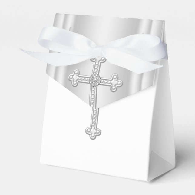 Elegantes Weißkreuz Erste Kommunion Geschenkschachtel (Vorderseite)