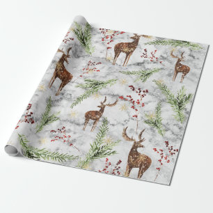 Elegantes Weißmarmor-Rentier-Beeren-Weihnachten Geschenkpapier