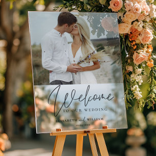 Elegantes Welcome Calligraphy Wedding Foto Acrylschild
