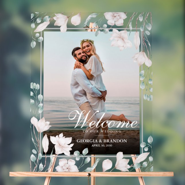 Elegantes Welcome Wedding Foto Magnolia Acrylschild (Neutral)