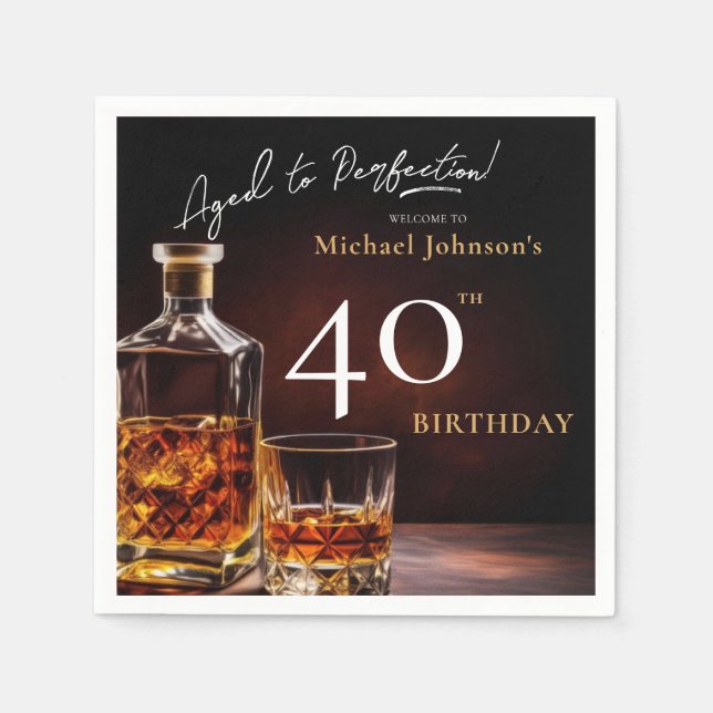Elegantes Whiskey Black Gold 40. Geburtstag Party  Serviette (Vorderseite)
